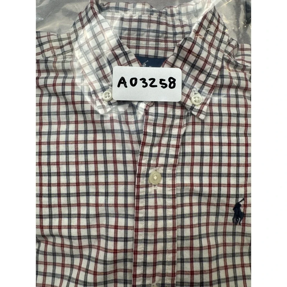 Ralph Lauren Kids Plaid Button Down Shirt Cream Burgundy Navy Size 5 YTL6-313